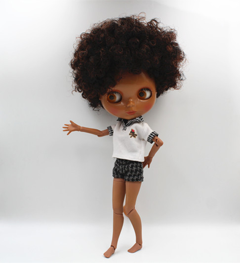 Jointed Body Black S Details about   12" Blythe Doll factory Nude Short Brown curly hair SJ27 